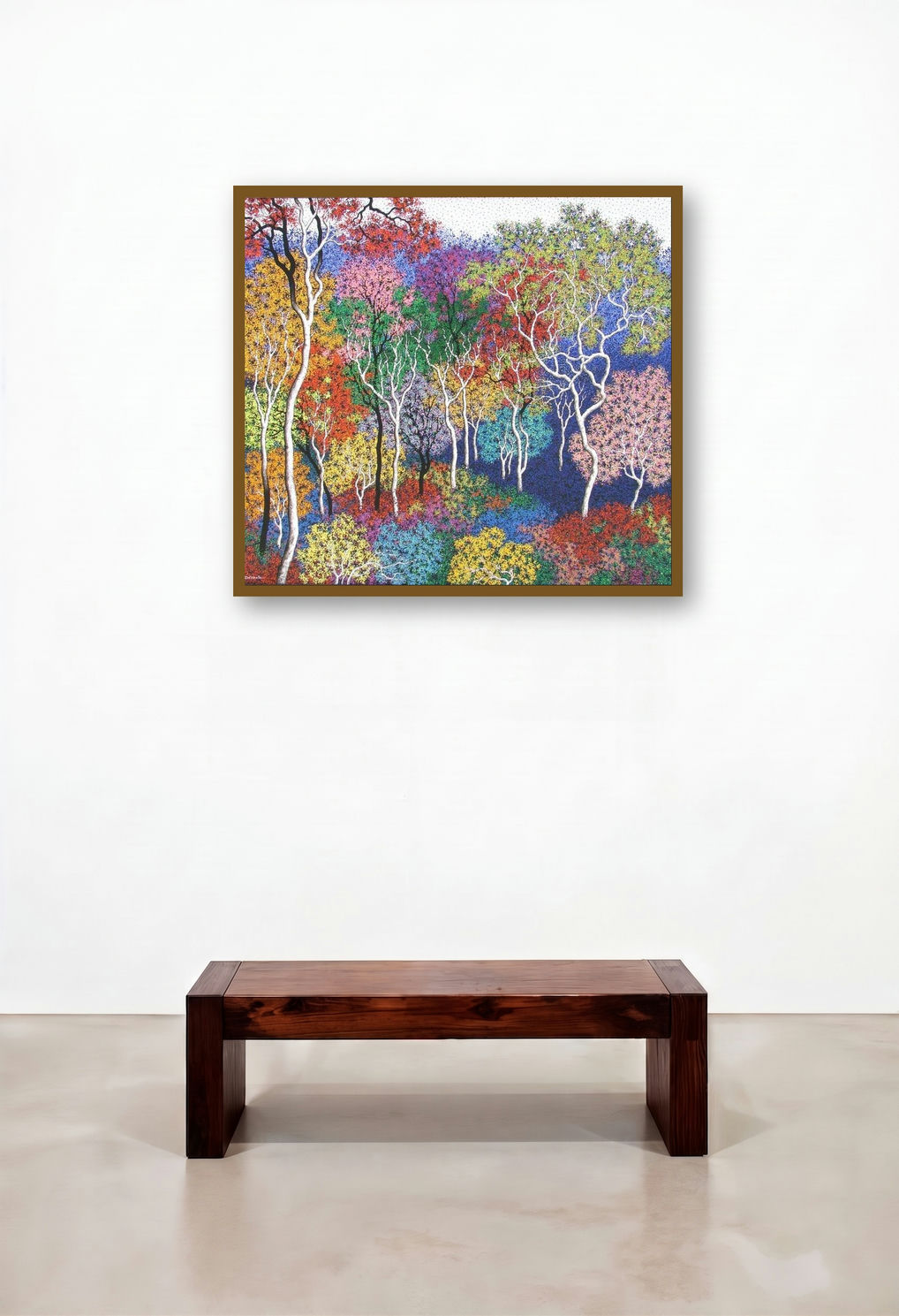 Nature 6 (Chromatic Forest) by artist Sanjay Devsale displayed in a Coastal Family Room
