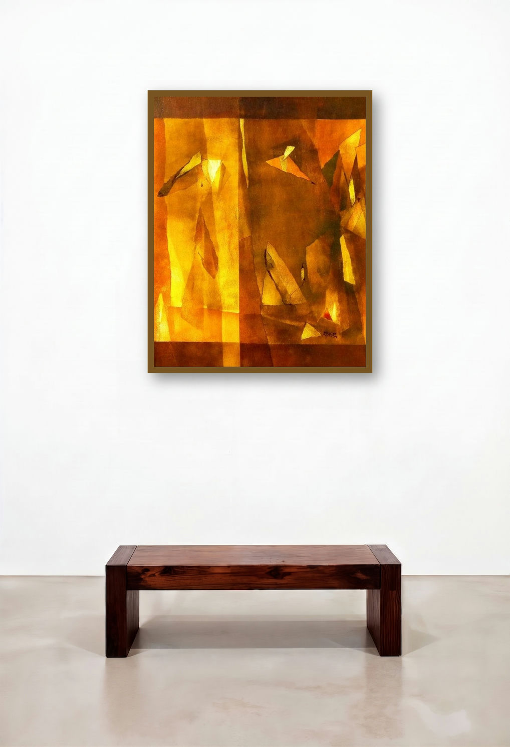 Nature 7 (Golden Hour) by artist Ramesh Kher displayed in a Mid-Century Modern Dining Room