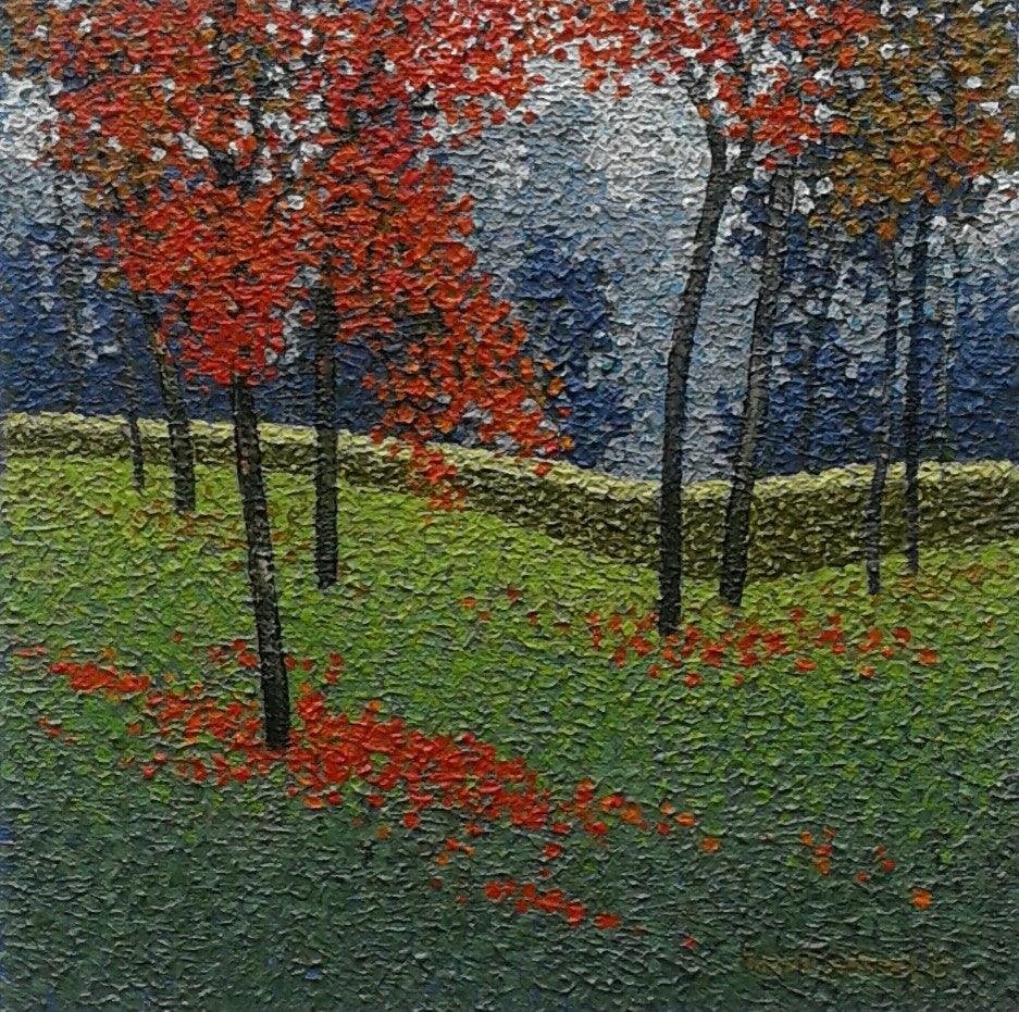 Landscape oil painting titled 'Nature 7', 12x12 inches, by artist Satish Mane on Canvas