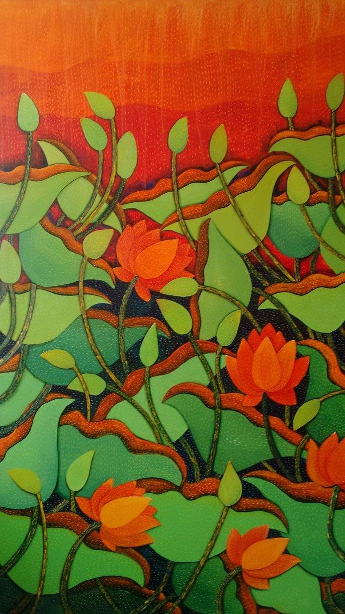 Nature acrylic painting titled 'Nature', 60x36 inches, by artist Sadaf Beg Khan on canvas