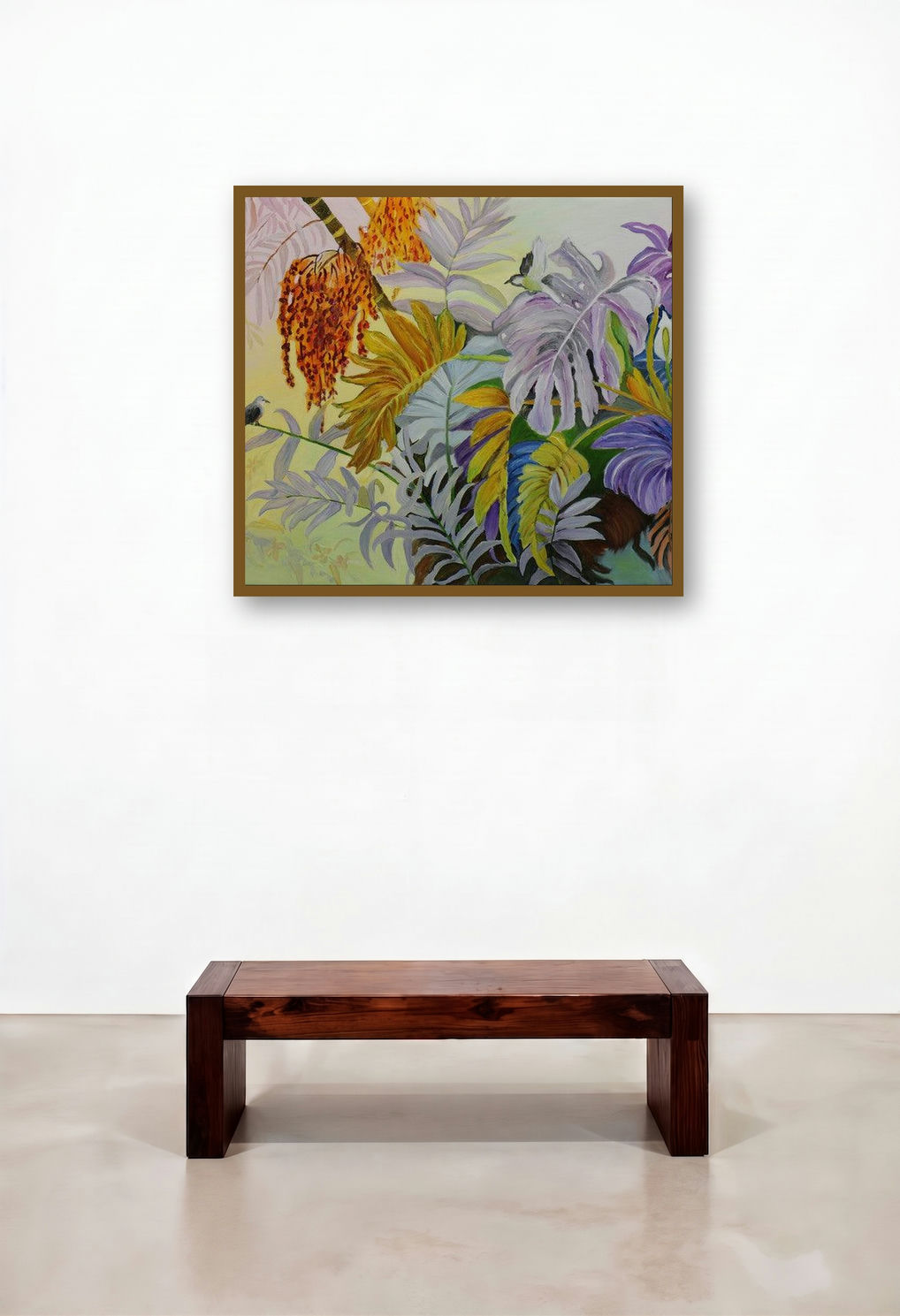 Nature (Tropical Foliage) by artist Sulakshana Dharmadhikari displayed in a Minimalist Reception Area