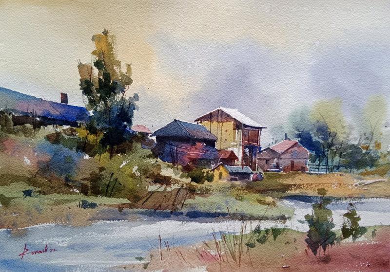 Nature watercolor painting titled 'Nature', 20x14 inches, by artist Prasanta Maiti on Paper