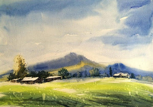 Landscape watercolor painting titled 'Nature', 14x18 inches, by artist Ramdas Thorat on Paper