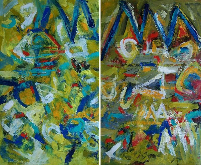 Abstract acrylic painting titled 'Nature', 34x42 inches, by artist Prasanta Acharjee on Canvas