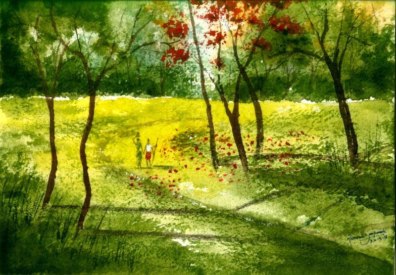 Nature watercolor painting titled 'Nature', 10x14 inches, by artist Ramessh Barpande on Paper