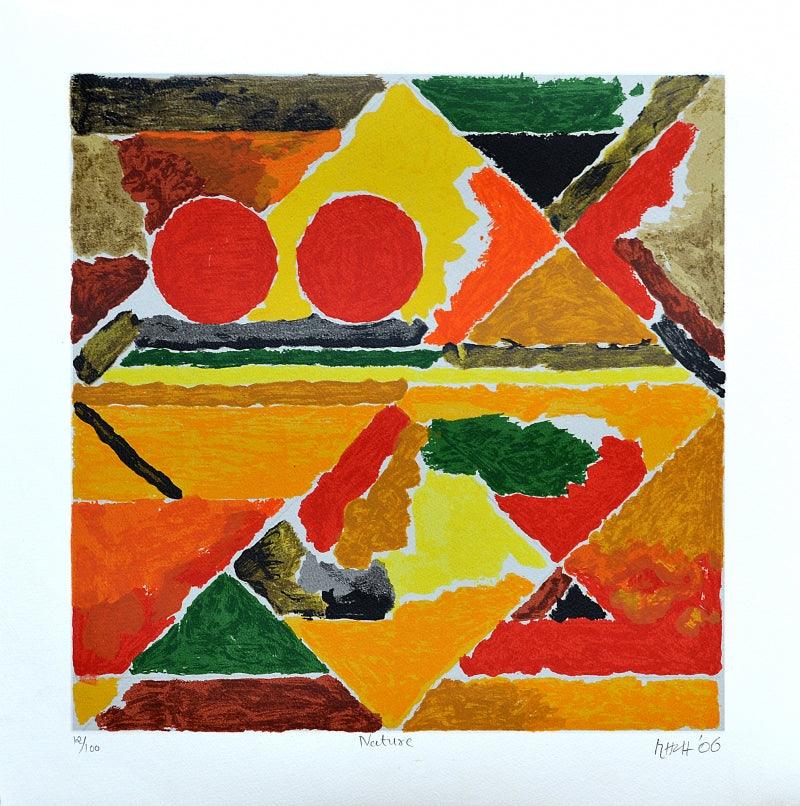 Abstract serigraphs painting titled 'Nature', 20x20 inches, by artist S. H. Raza on Paper