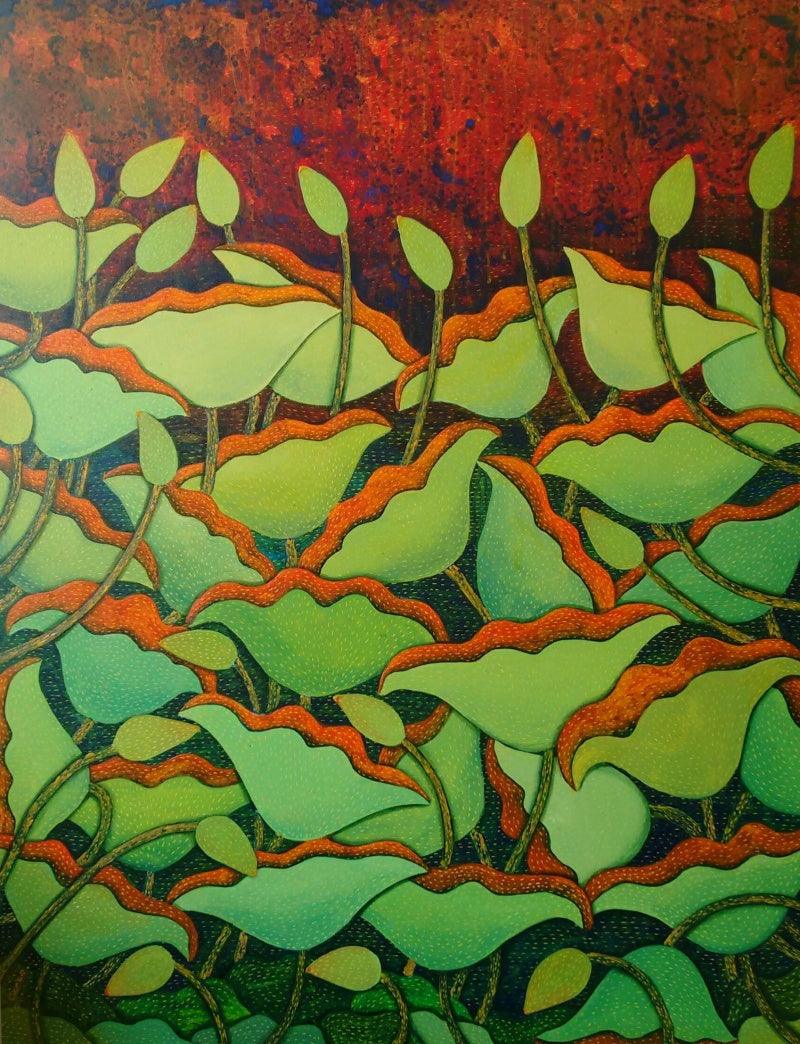 Nature acrylic painting titled 'Nature', 46x35 inches, by artist Sadaf Beg Khan on canvas