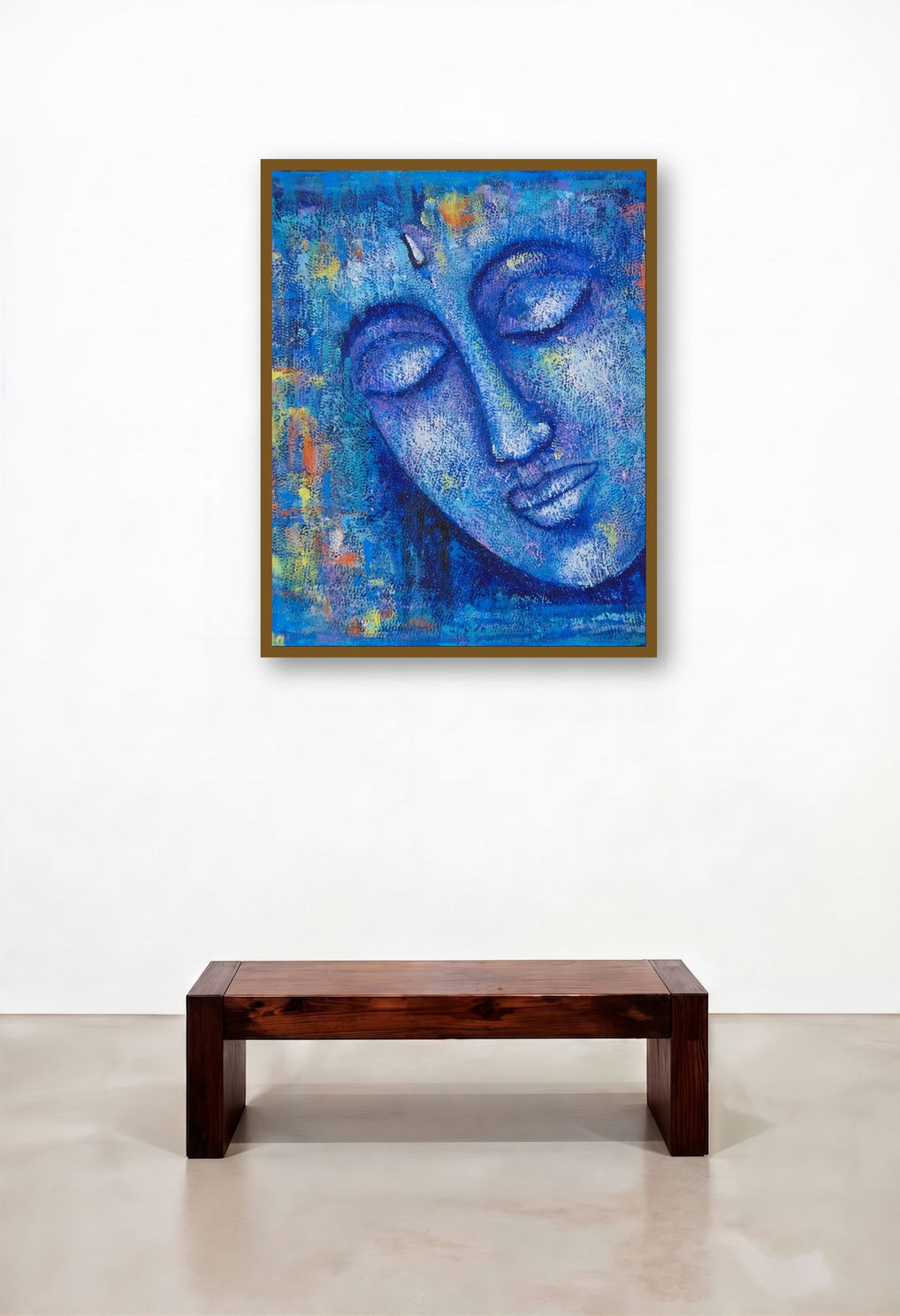 Nirvana (Blue Tranquility) by artist Purnima Gupta displayed in a Boutique Hotel Style Bedroom
