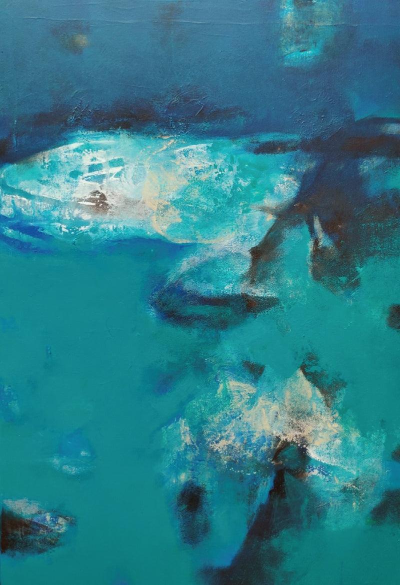 Seascape acrylic painting titled 'Ocean', 30x24 inches, by artist Ritesh Jadhav on Canvas