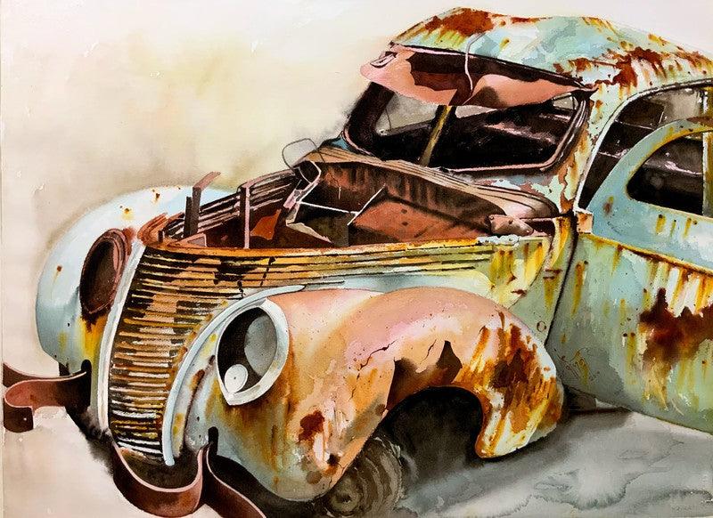 Transportation watercolor painting titled 'Old And Beautiful', 22x30 inches, by artist Yojana Dehankar on Arches Paper