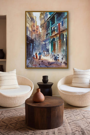 Old House (Quiet Corner) by artist Sanjay Dhawale displayed in a Indian Art gallery