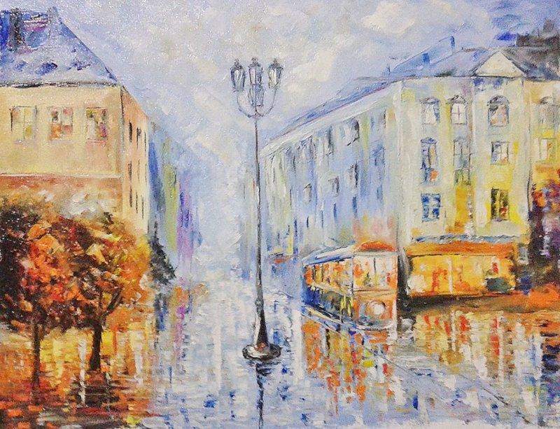 Impressionist oil painting titled 'Old Kolkata', 17x21 inches, by artist Kiran Bableshwar on Canvas