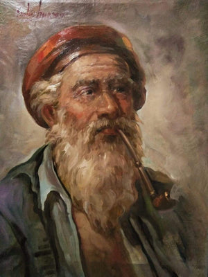 Portrait oil painting titled 'Old Man', 30x24 inches, by artist Sabir Hussain on Canvas