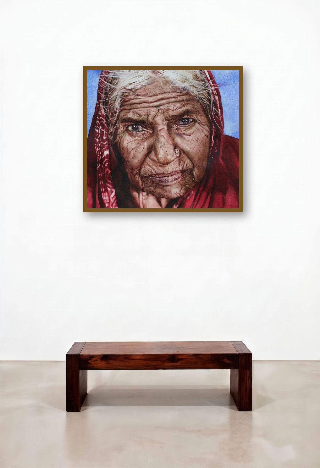 Old Lady (Venetian Reflections) by artist Dr Uday Bhan displayed in a Modern Home Office