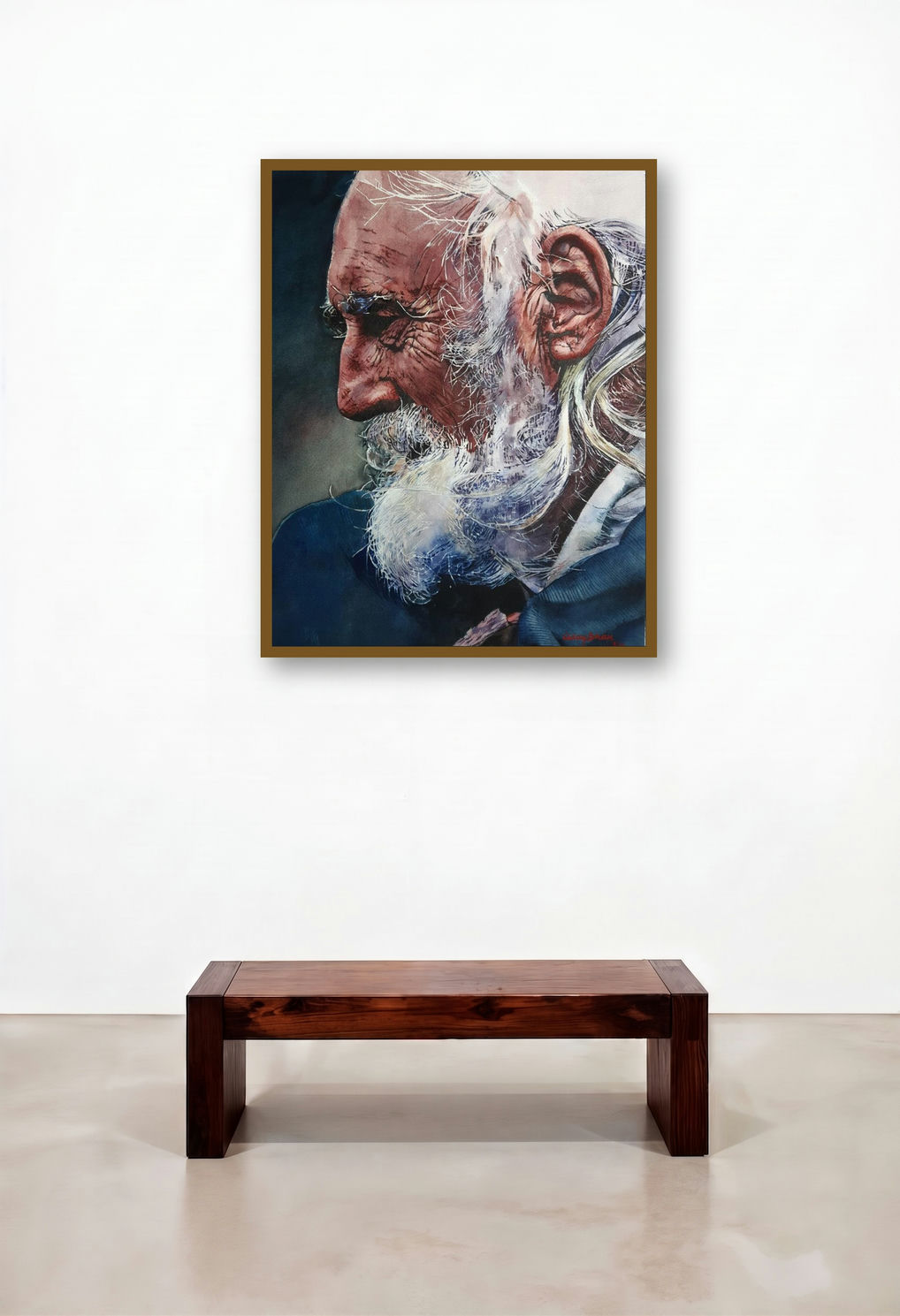 Old Man by artist Dr Uday Bhan displayed in a Transitional Home Office