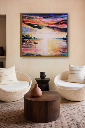 Overcast Sky (Sunset Cityscape) by artist Kiran Bableshwar displayed in a Boutique gallery