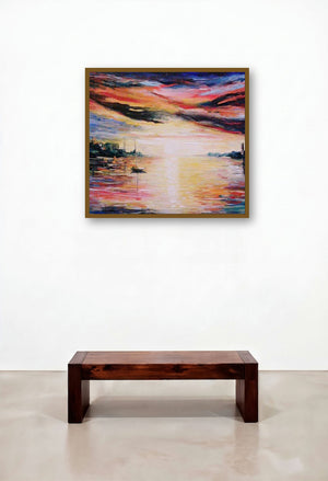 Overcast Sky (Sunset Cityscape) by artist Kiran Bableshwar displayed in a Modern Living Room