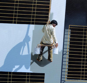 Figurative oil painting titled 'Painter', 36x36 inches, by artist Vinayak Takalkar on Canvas