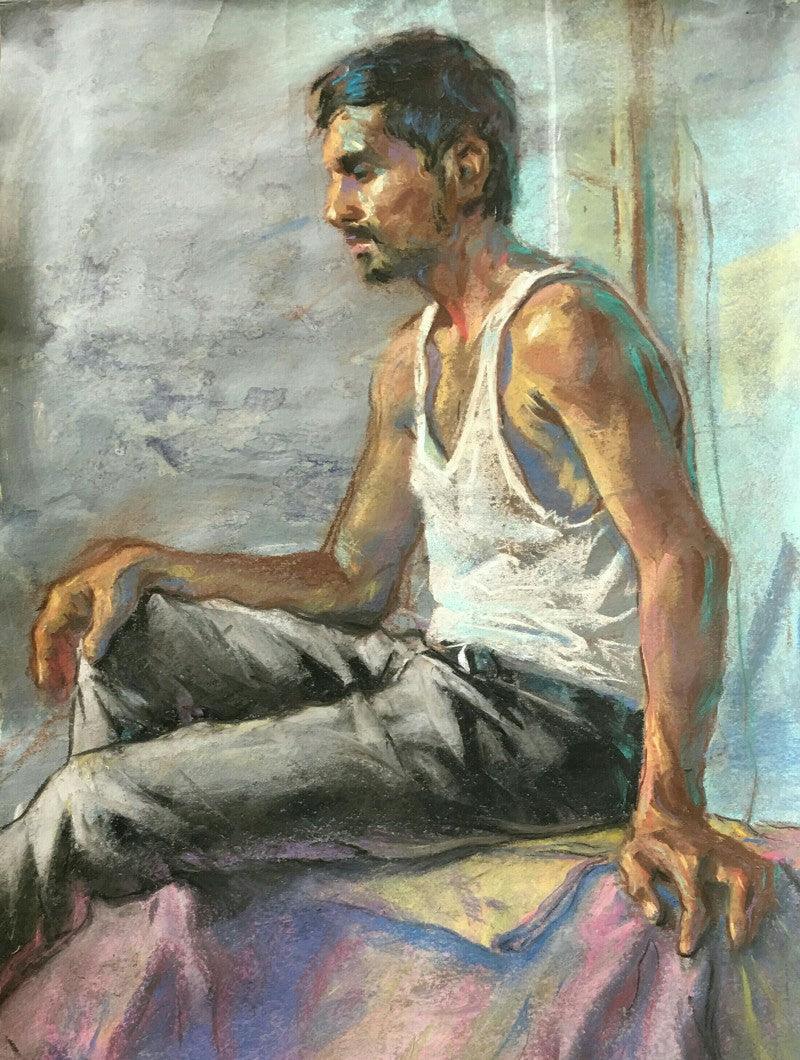 Figurative acrylic painting titled 'Pandit', 16x12 inches, by artist Abhijeet Patole on Paper