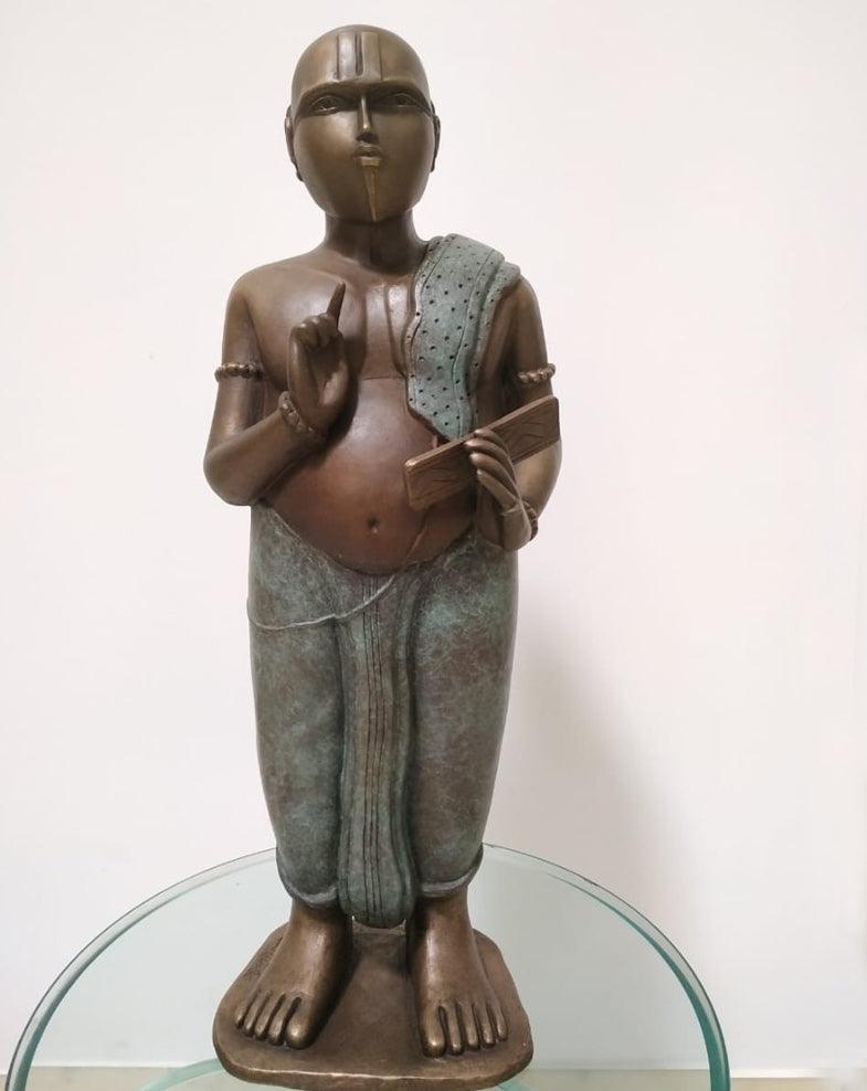 Figurative sculpture titled 'Pandit', 25x8x7 inches, by artist Thota Vaikuntam on Bronze