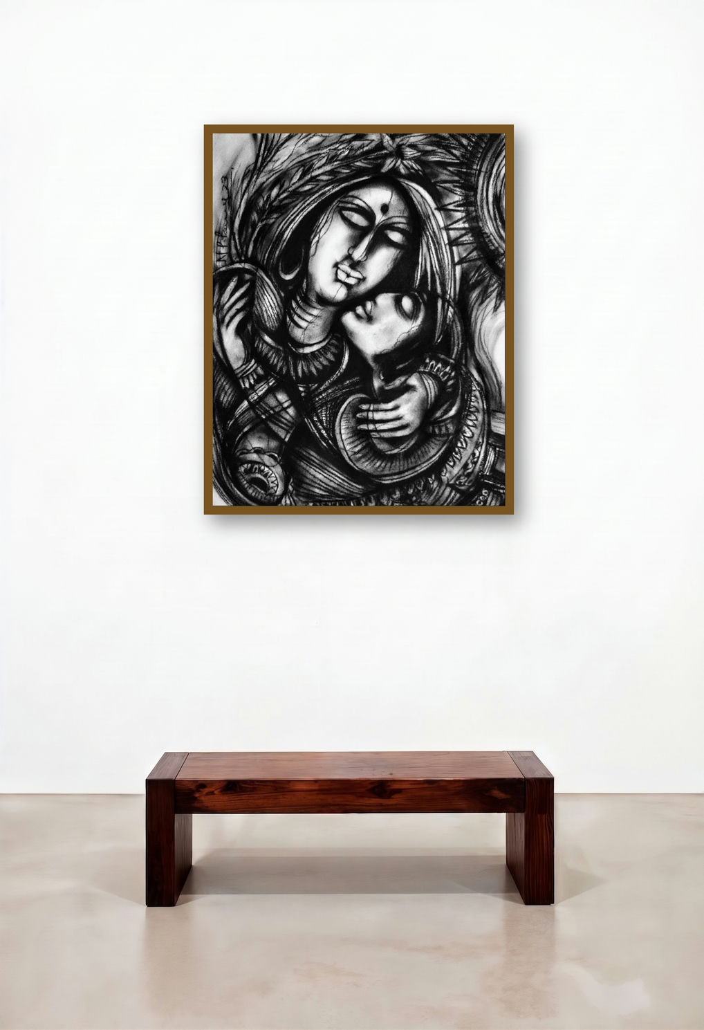 Paradise (Eternal Embrace**) by artist N P Pandey displayed in a Minimalist Study