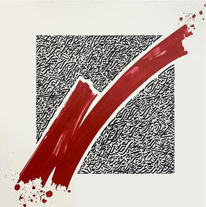 Calligraphy acrylic painting titled 'Partition', 36x36 inches, by artist Shaikh Ahsan on Canvas