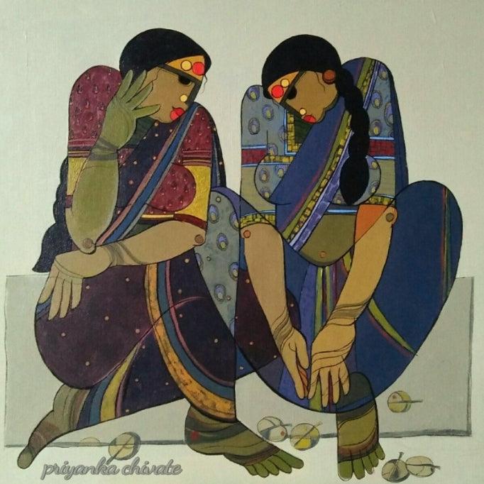 Figurative acrylic painting titled 'Peace', 24x24 inches, by artist Priyanka Chivte on Canvas