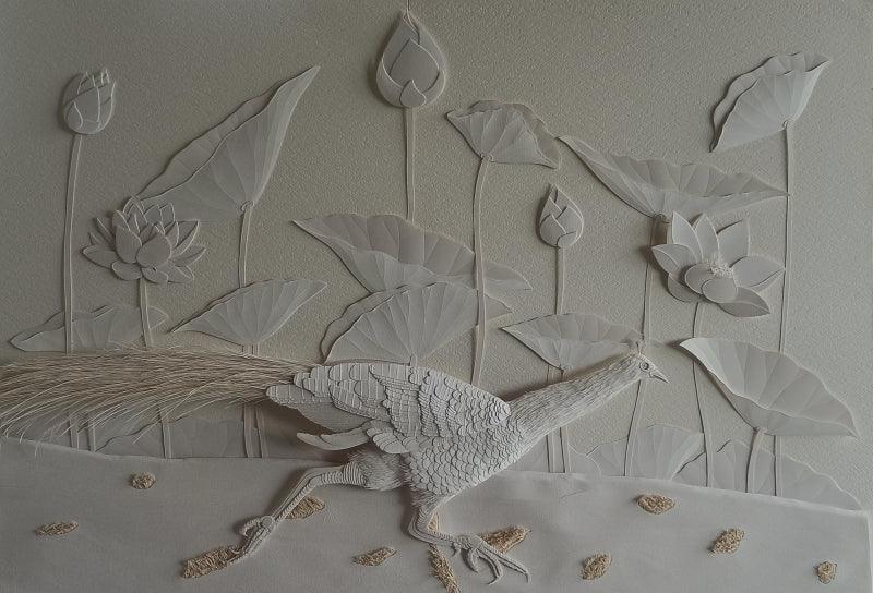 Animals sculpture titled 'Peacock', 14x26x3 inches, by artist Sangameshwar Allipuram on Archival Paper