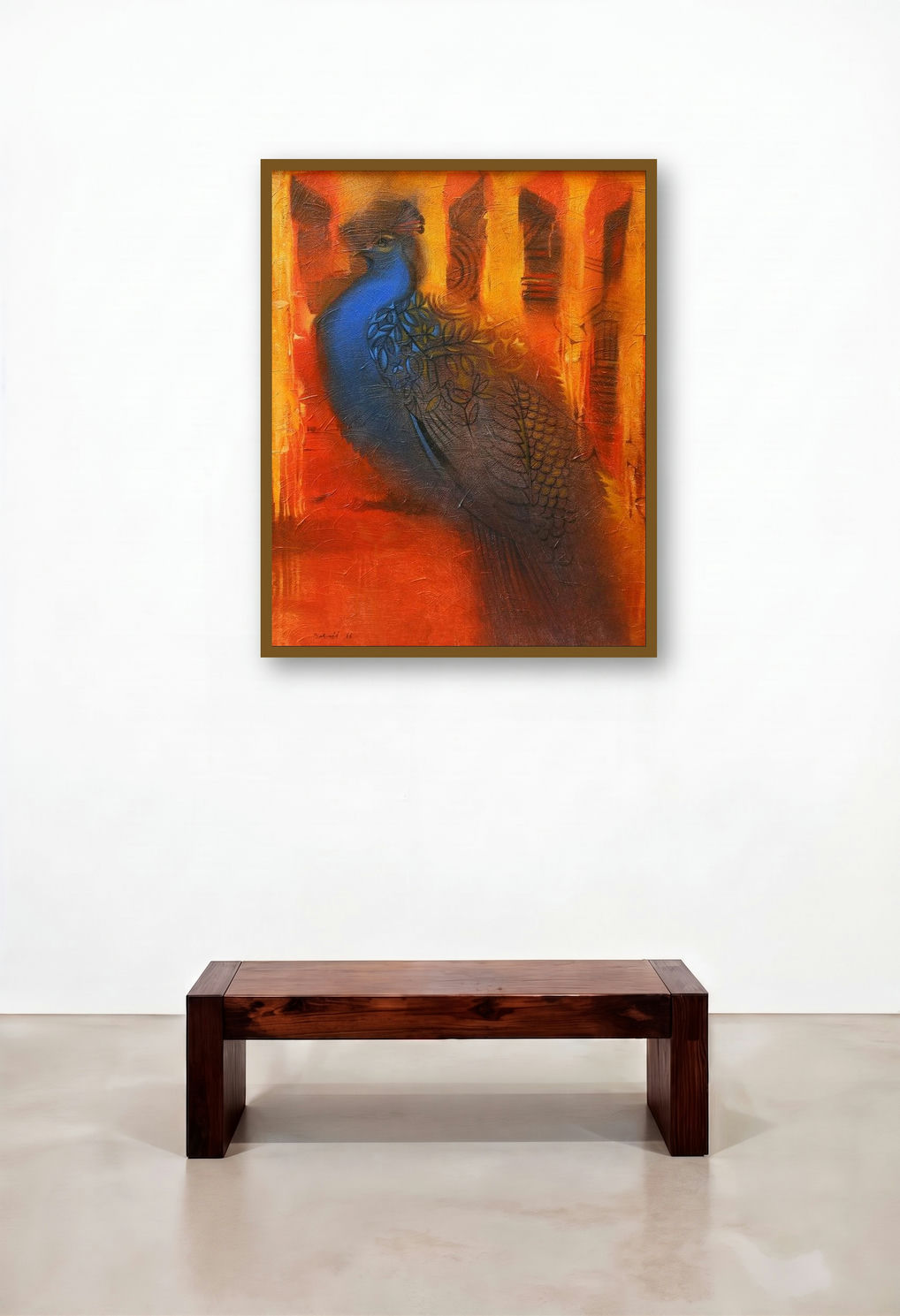 Peacock (Serene Peacock) by artist Balaji Ubale displayed in a Urban Loft Home Office