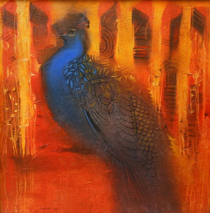 Animals acrylic painting titled 'Peacock', 37x37 inches, by artist Balaji Ubale on Canvas