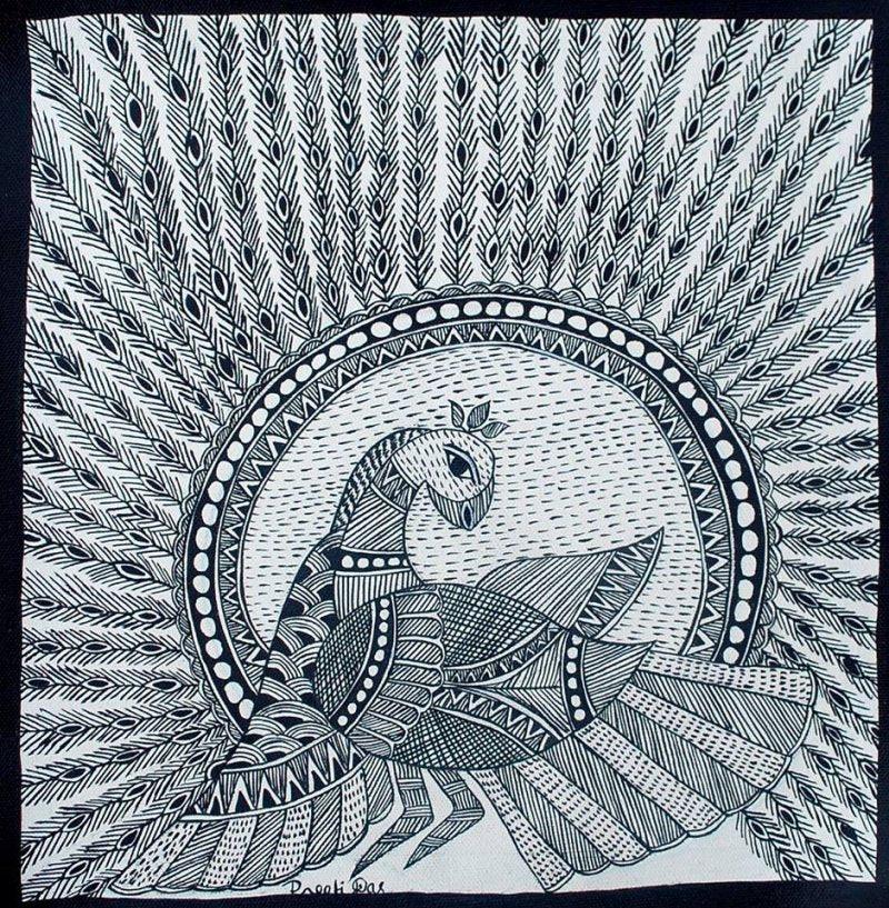 Nature acrylic painting titled 'Peacock', 24x24 inches, by artist Preeti Das on Canvas