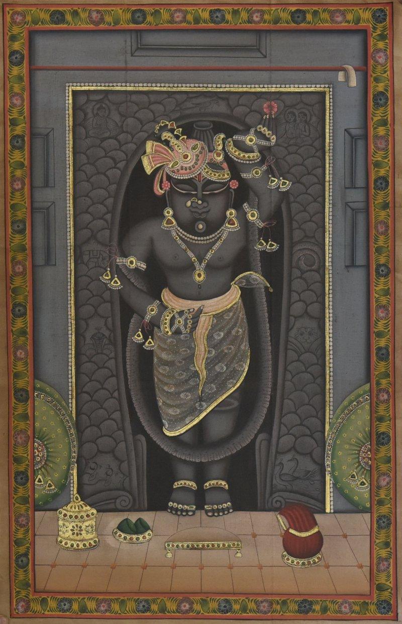 Religious tribal painting titled 'Pichwai', 23x36 inches, by artist Pichwai on Cloth