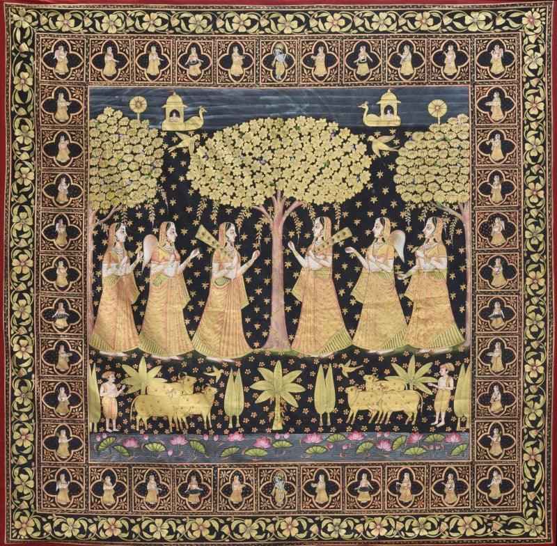 Religious mixed media painting titled 'Pichwai', 103x104 inches, by artist Pichwai on Cotton Cloth