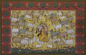 Religious tribal painting titled 'Pichwai', 72x47 inches, by artist Unknown on Cloth