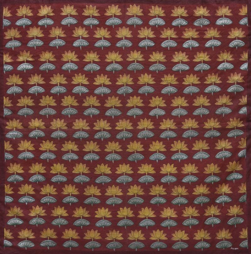 Religious pichwai traditional art titled 'Pichwai', 31x31 inches, by artist Pichwai Art on Cotton Cloth