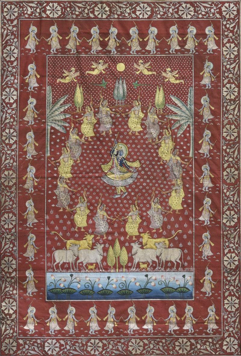 Religious mixed media painting titled 'Pichwai', 52x76 inches, by artist Pichwai on Cotton Cloth