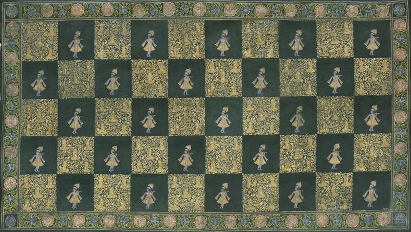 Religious pichwai traditional art titled 'Pichwai', 77x43 inches, by artist Pichwai Art on Cotton Cloth