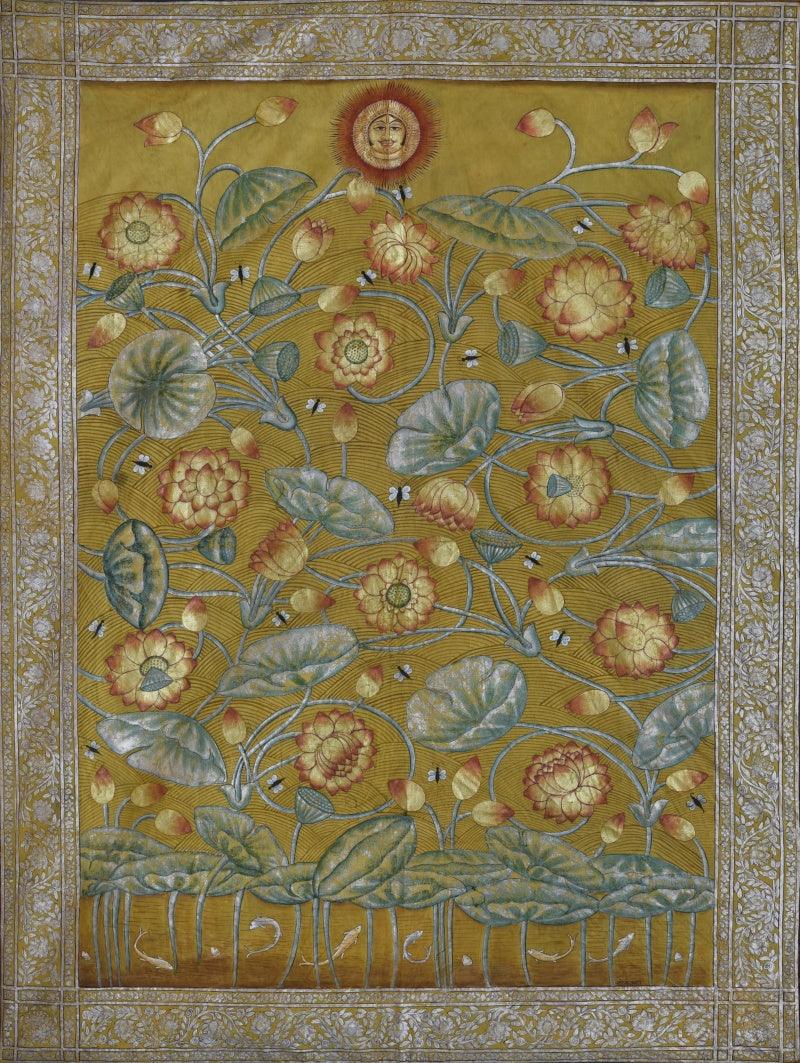 Religious pichwai traditional art titled 'Pichwai', 41x55 inches, by artist Pichwai Art on Cotton Cloth