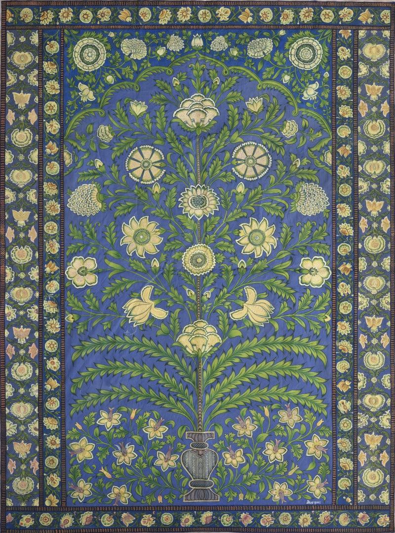 Religious pichwai traditional art titled 'Pichwai', 35x48 inches, by artist Pichwai Art on Cotton Cloth