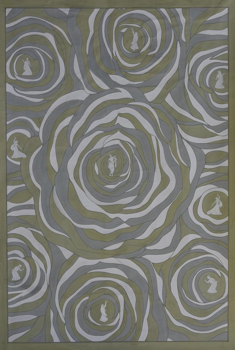 Religious pichwai traditional art titled 'Pichwai', 33x50 inches, by artist Pichwai Art on Cotton Cloth