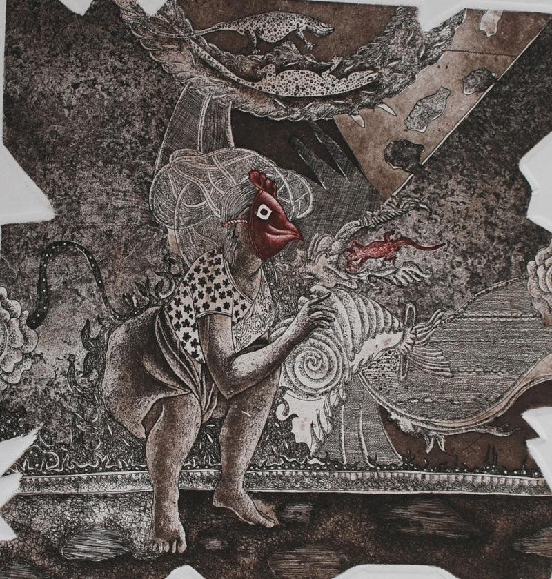 contemporary printmaking titled 'Pilgrimage', 10x10 inches, by artist Anupama Dey on Paper