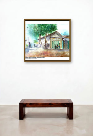 Plain Air (Market Day in Meghalaya) by artist Biki Das displayed in a Transitional Family Room