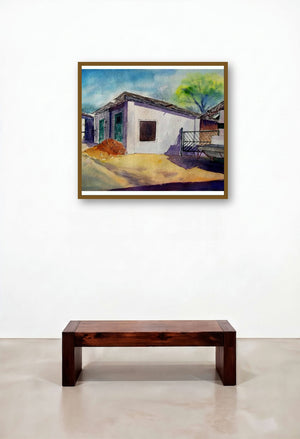 Plain Air (Sunlit Serenity) by artist Biki Das displayed in a Transitional Family Room