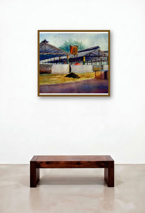 Plain Air (Echoes of Industry) by artist Biki Das displayed in a Boutique Hotel Style Hotel Lobby