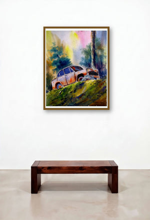 Plain Air (Whispers of the Past) by artist Biki Das displayed in a Contemporary Reception Area