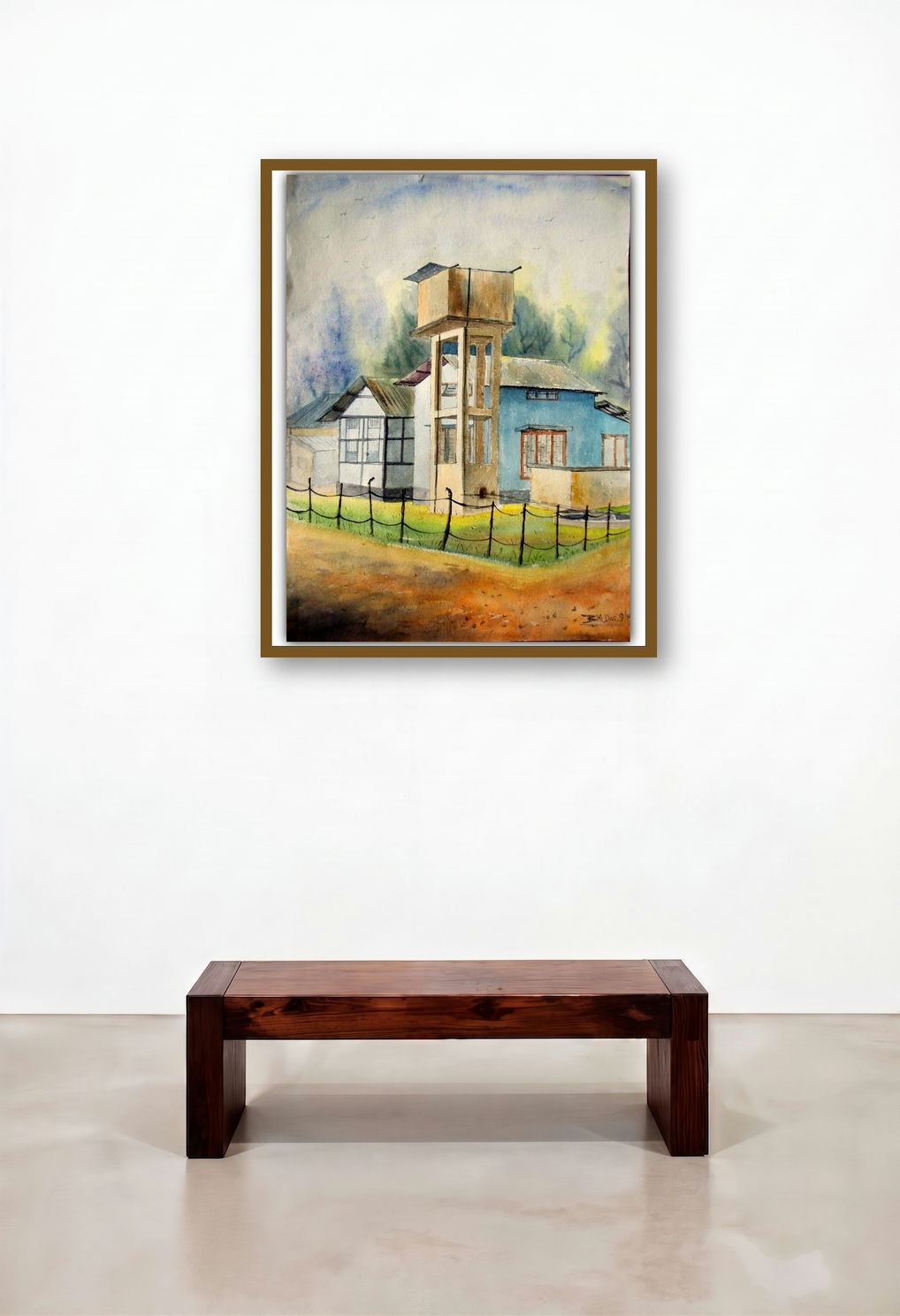 Plain Air (Sentinel of the Hamlet) by artist Biki Das displayed in a Art Deco Dining Room