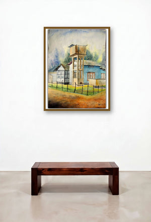 Plain Air (Sentinel of the Hamlet) by artist Biki Das displayed in a Art Deco Dining Room