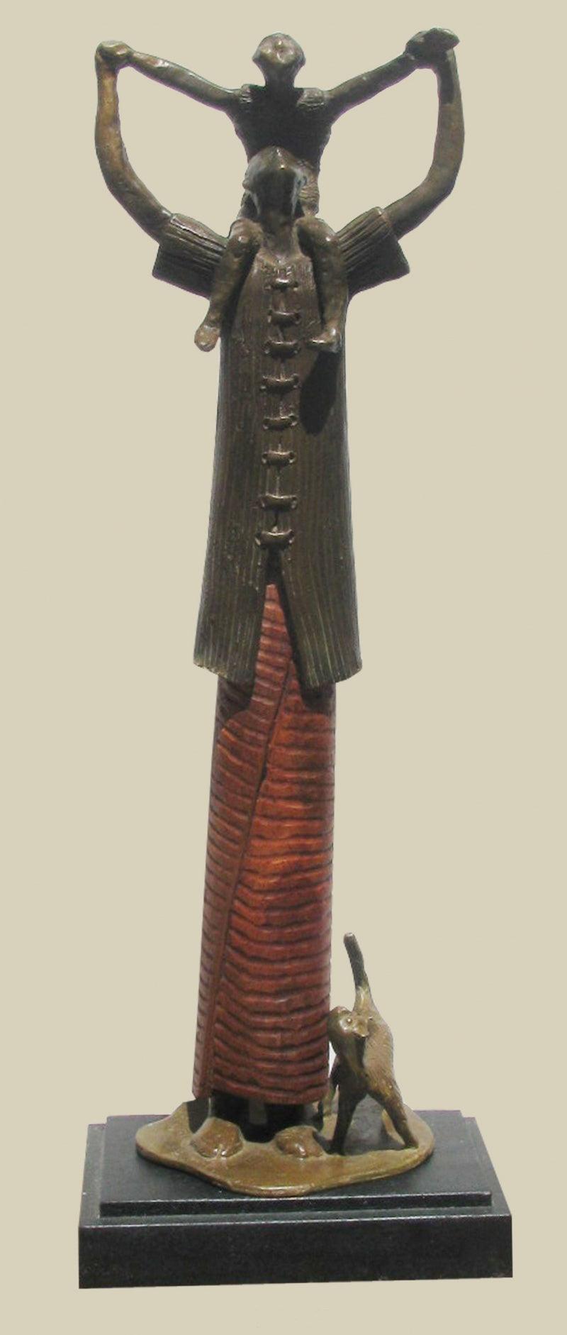 Figurative sculpture titled 'Play', 21x7x6 inches, by artist Subrata Paul on Bronze, Wood