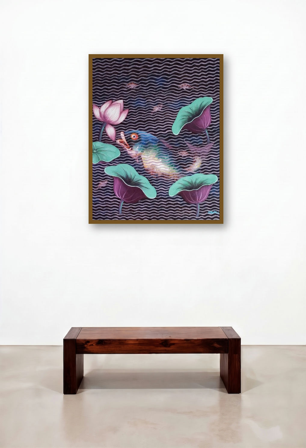 Pond (Beneath the Surface) by artist Nur Ali displayed in a Mid-Century Modern Foyer