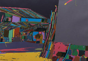 Popping Night In Village (Popping Night in Village) by Kiran Gunjkar, Original Acrylic Landscape Painting on Paper, Medium Horizontal Wall Art